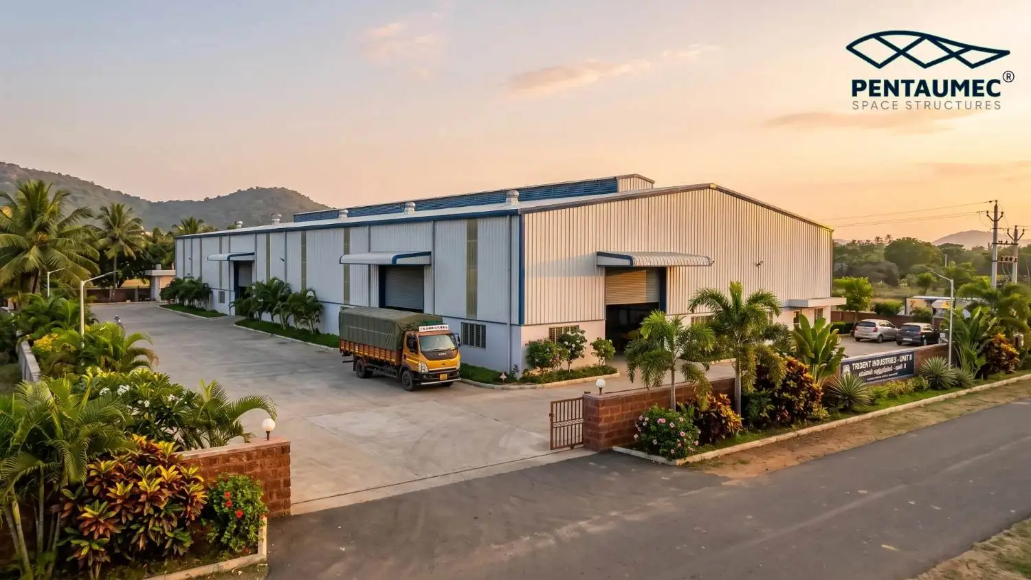Completed pre-engineered steel industrial shed showing correctly sized span and eave height